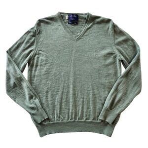 Charles Tyrwhitt V Neck Sweater Green 100% Extra Fine Merino Wool Italy Men's XL